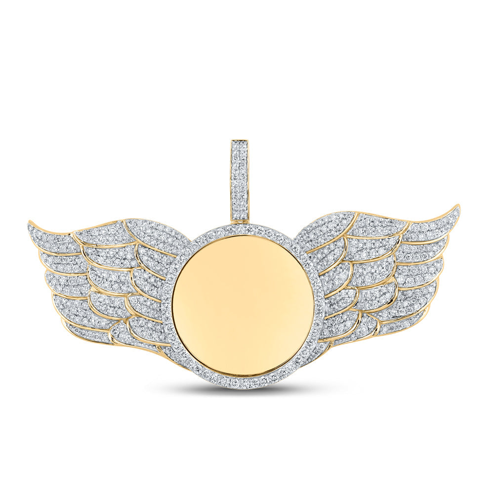 14kt Yellow Gold Mens Round Diamond Memory Wing Circle Charm Pendant 4 Cttw