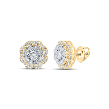 10kt Yellow Gold Womens Round Diamond Octagon Earrings 1/2 Cttw