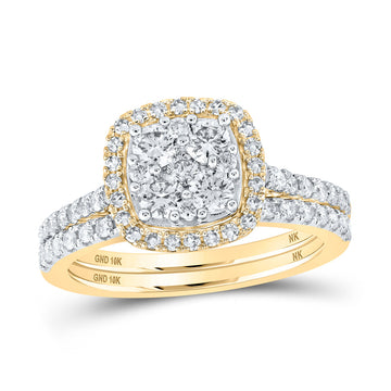 10kt Yellow Gold Round Diamond Square Bridal Wedding Ring Band Set 1 Cttw