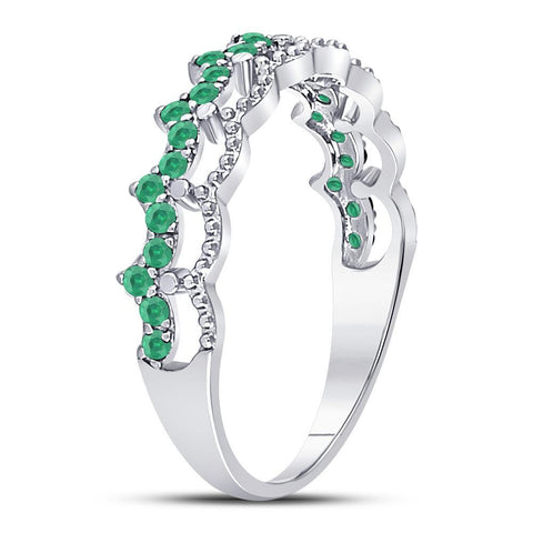 10kt White Gold Womens Round Emerald Scalloped Stackable Band Ring 1/4 Cttw