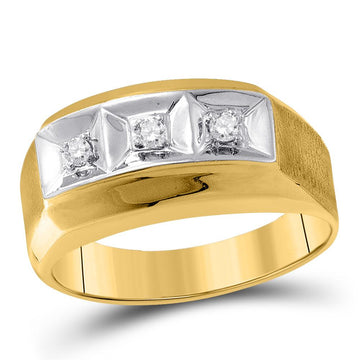 10kt Yellow Gold Mens Round Diamond 3-stone Ring 1/10 Cttw