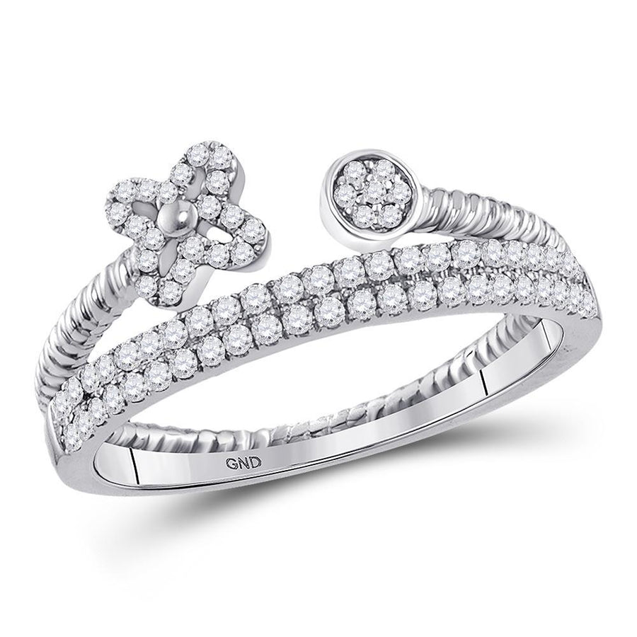 10kt White Gold Womens Round Diamond Flower Bisected Stackable Band Ring 1/5 Cttw