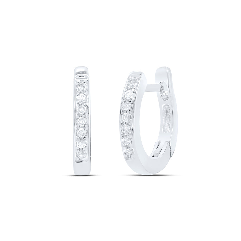 10kt White Gold Womens Round Diamond Huggie Hoop Earrings 1/20 Cttw