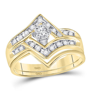 10kt Yellow Gold Round Diamond Chevron Bridal Wedding Ring Band Set 1/4 Cttw