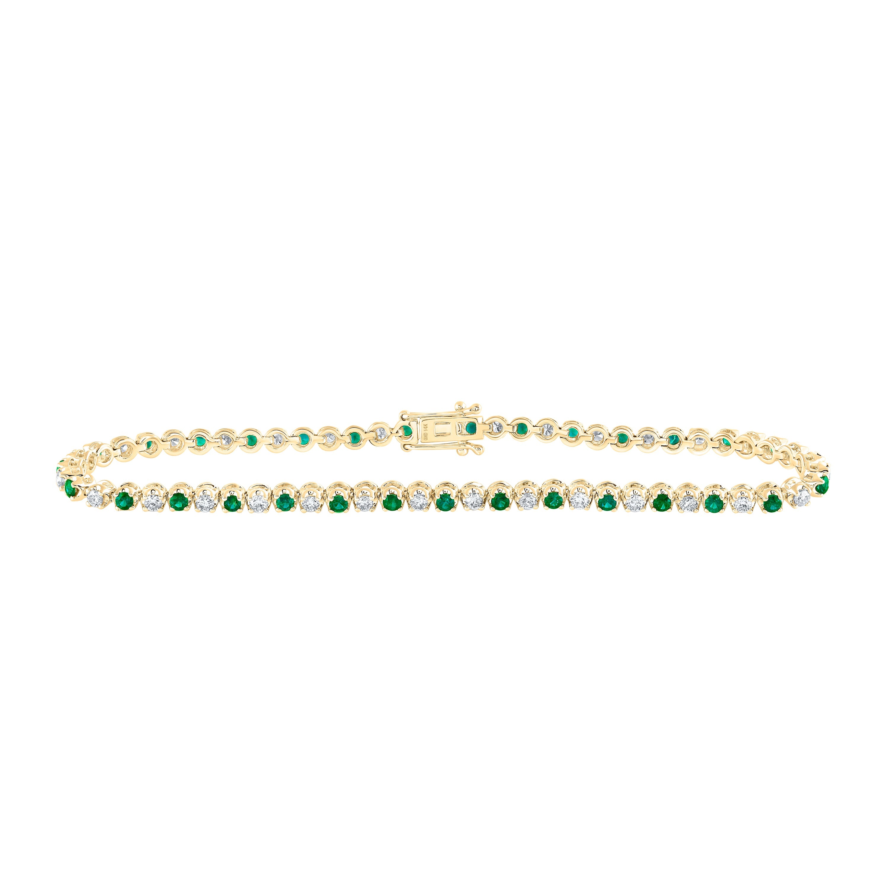 14kt Yellow Gold Womens Round Emerald Diamond Tennis Bracelet 2 Cttw
