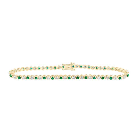 14kt Yellow Gold Womens Round Emerald Diamond Tennis Bracelet 2 Cttw