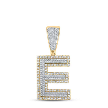 10kt Two-tone Gold Mens Round Diamond Initial E Letter Charm Pendant 7/8 Cttw
