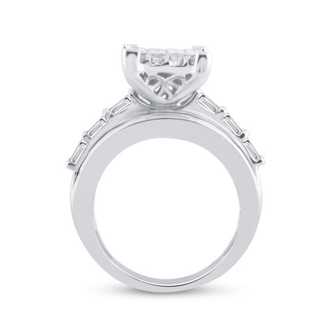 14kt White Gold Princess Diamond Cluster Bridal Wedding Engagement Ring 4 Cttw