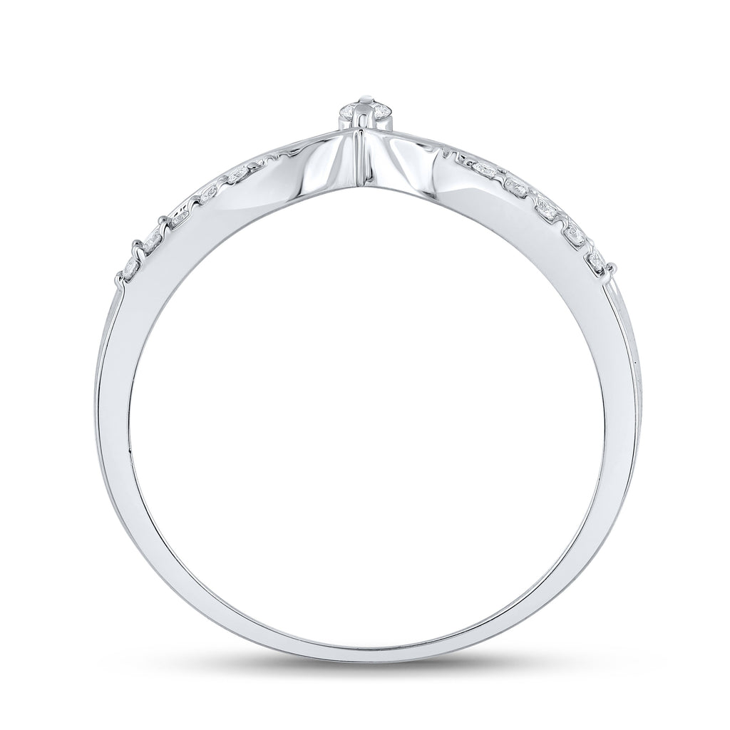 10kt White Gold Womens Round Diamond Chevron Band Ring 1/8 Cttw