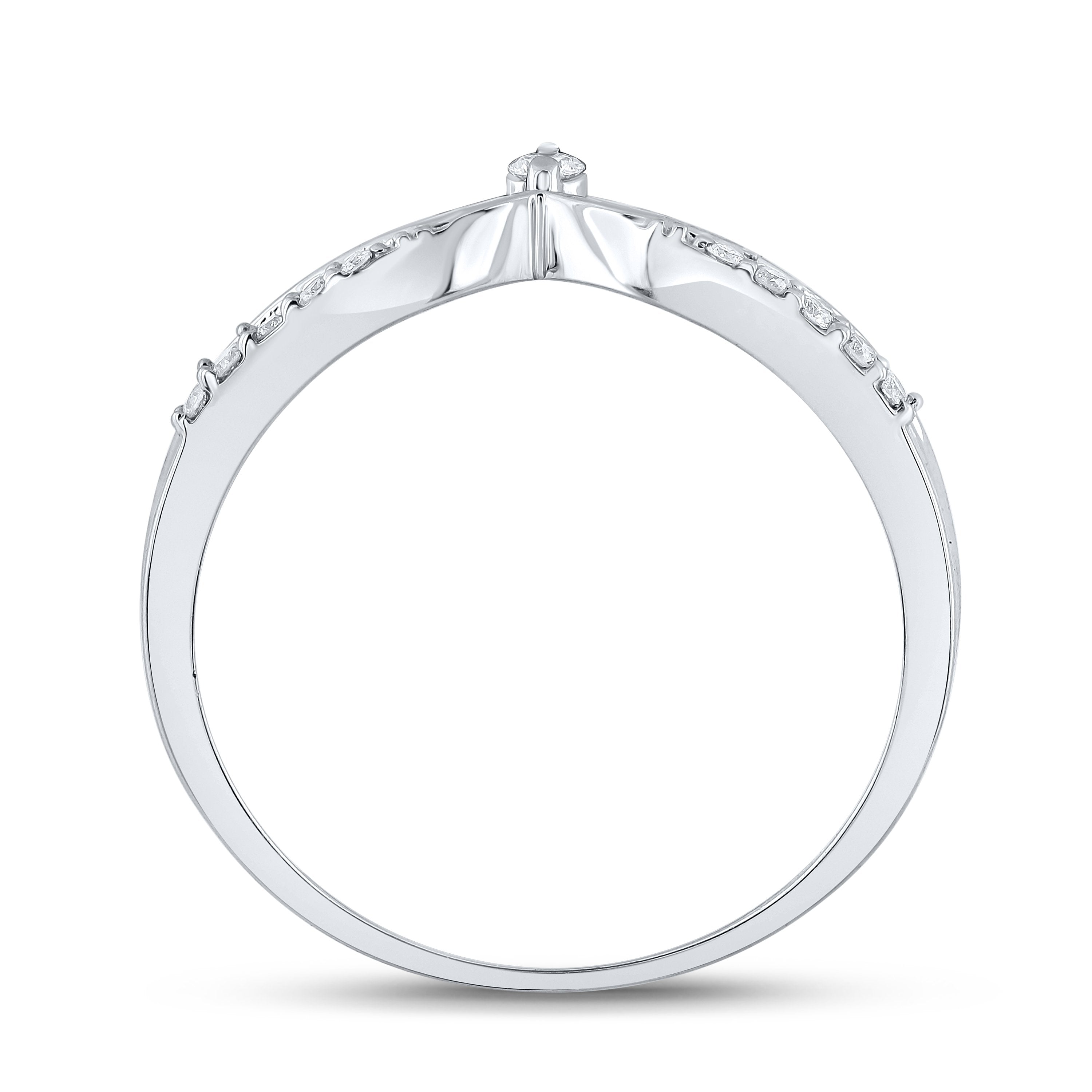 10kt White Gold Womens Round Diamond Chevron Band Ring 1/8 Cttw