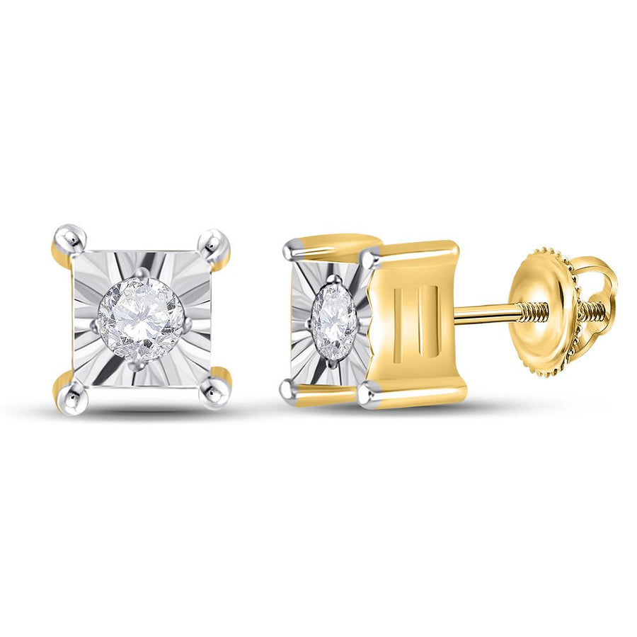 10kt Yellow Gold Womens Round Diamond Solitaire Earrings 1/20 Cttw