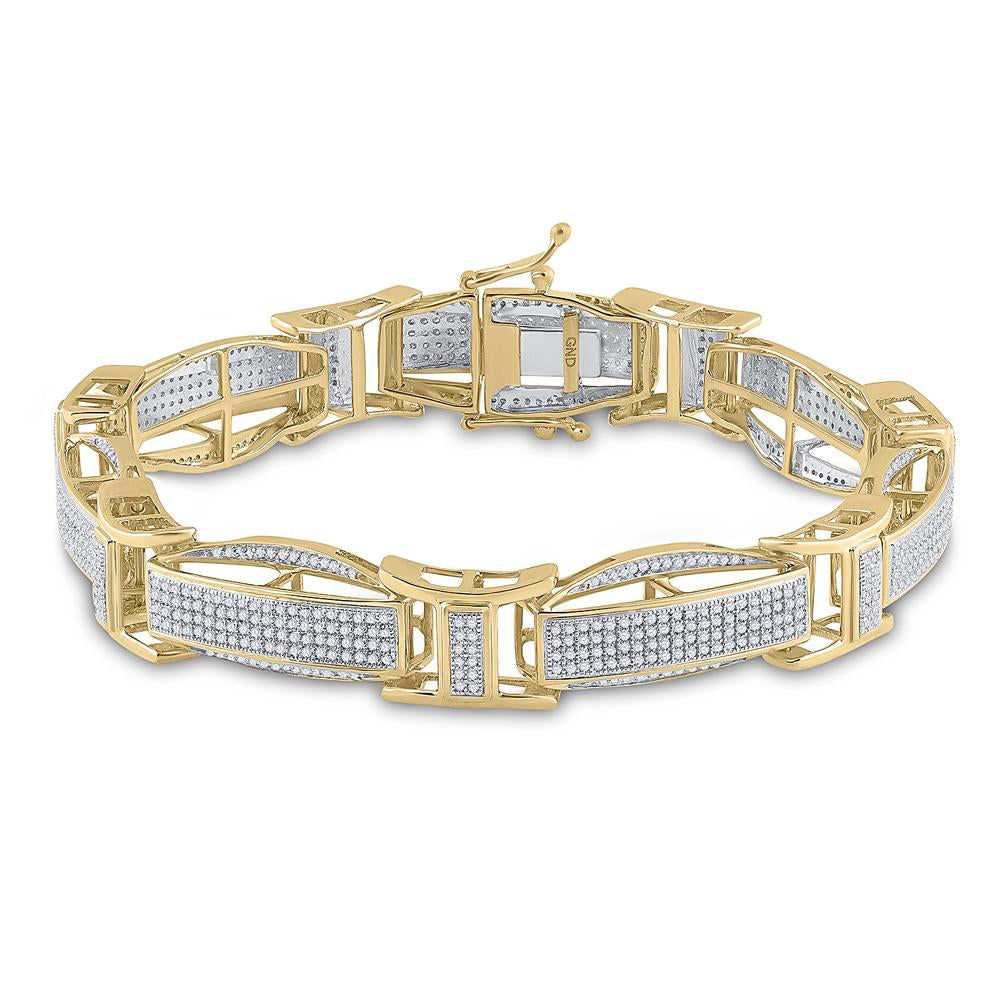 10kt Yellow Gold Mens Round Diamond Link Bracelet 2-1/4 Cttw