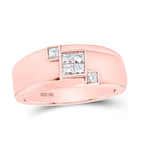 10kt Rose Gold Mens Princess Diamond Band Ring 3/8 Cttw