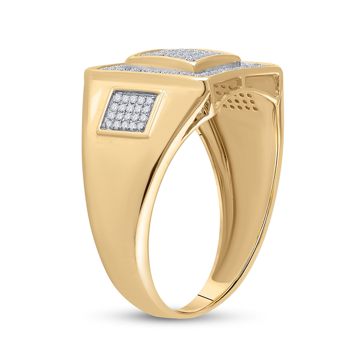10kt Yellow Gold Mens Round Diamond Square Cluster Ring 1/3 Cttw