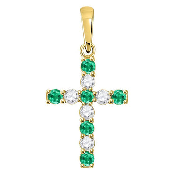 10kt Yellow Gold Womens Round Synthetic Emerald Cross Pendant 1/3 Cttw