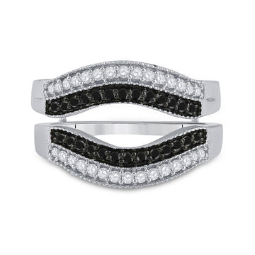 10kt White Gold Womens Round Black Color Enhanced Diamond Wrap Ring Guard Enhancer 1/2 Cttw