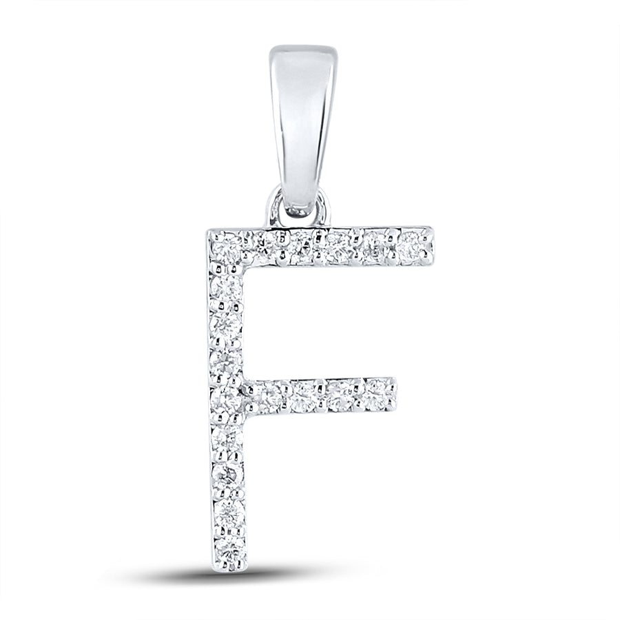 10kt White Gold Womens Round Diamond F Initial Letter Pendant 1/8 Cttw