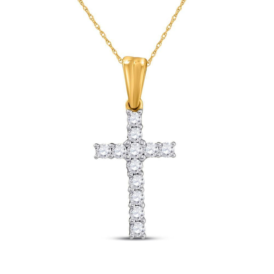 10kt Yellow Gold Womens Round Diamond Cross Religious Pendant 1/4 Cttw