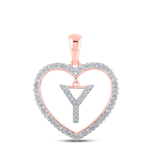 10kt Rose Gold Womens Round Diamond Heart Y Letter Pendant 1/4 Cttw