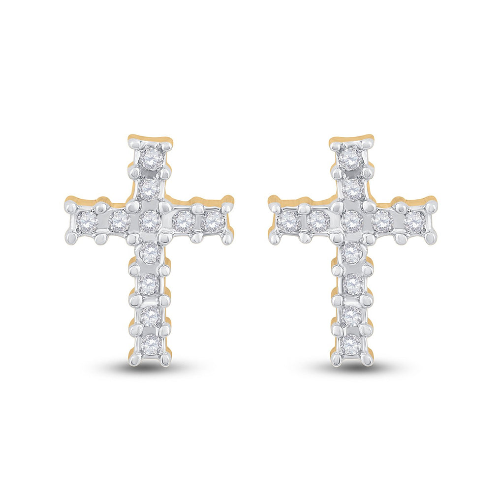 14kt Yellow Gold Womens Round Diamond Cross Earrings 1/10 Cttw