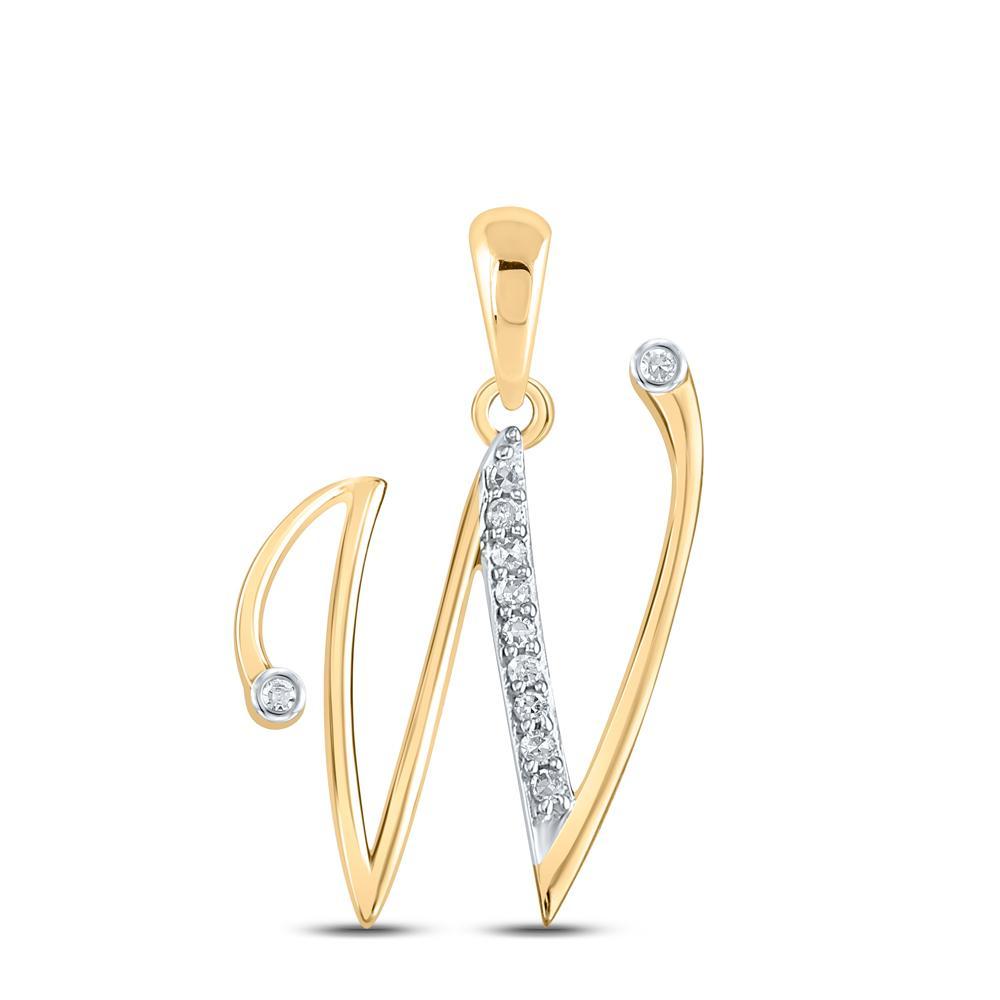 10kt Yellow Gold Womens Round Diamond W Initial Letter Pendant 1/12 Cttw