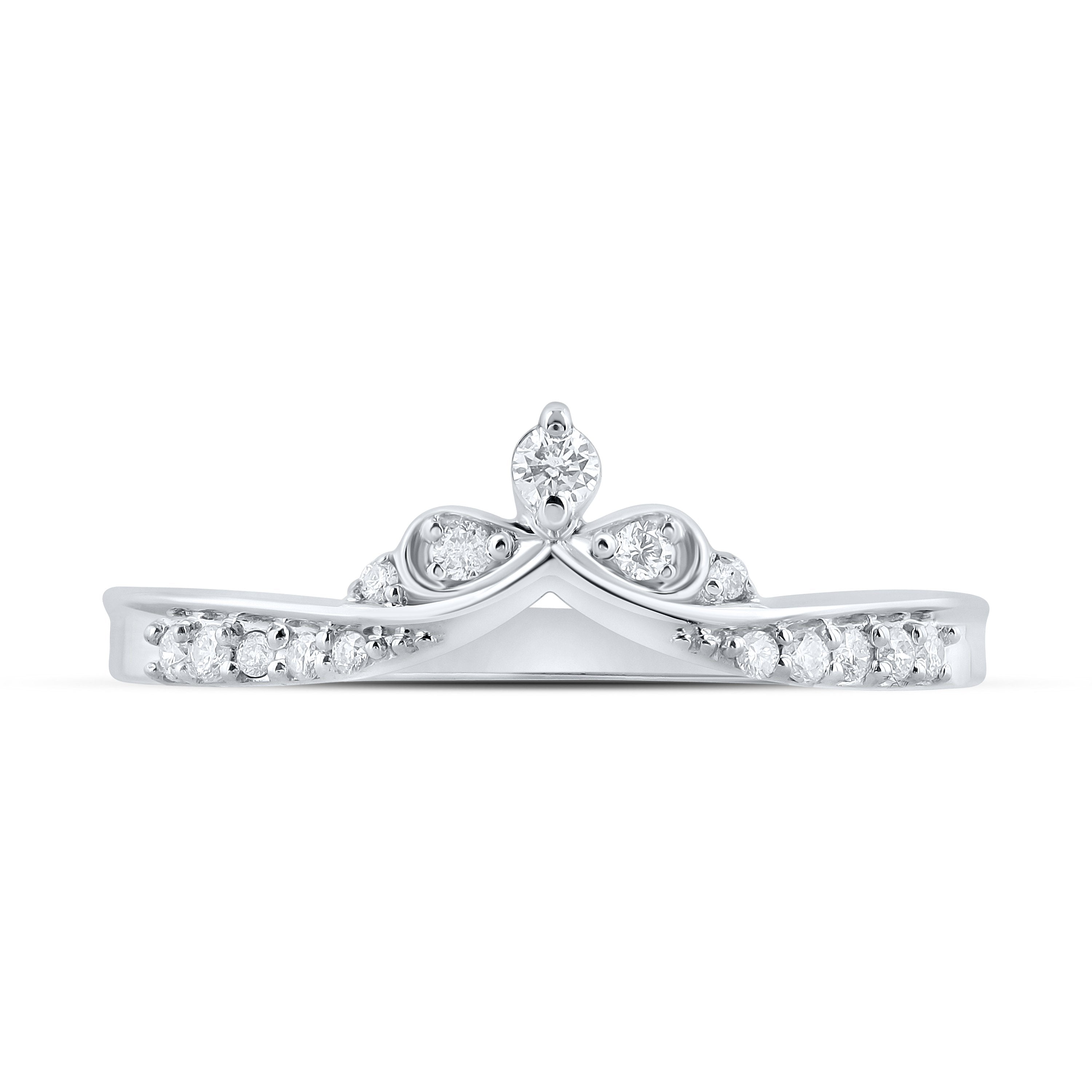 10kt White Gold Womens Round Diamond Chevron Band Ring 1/8 Cttw