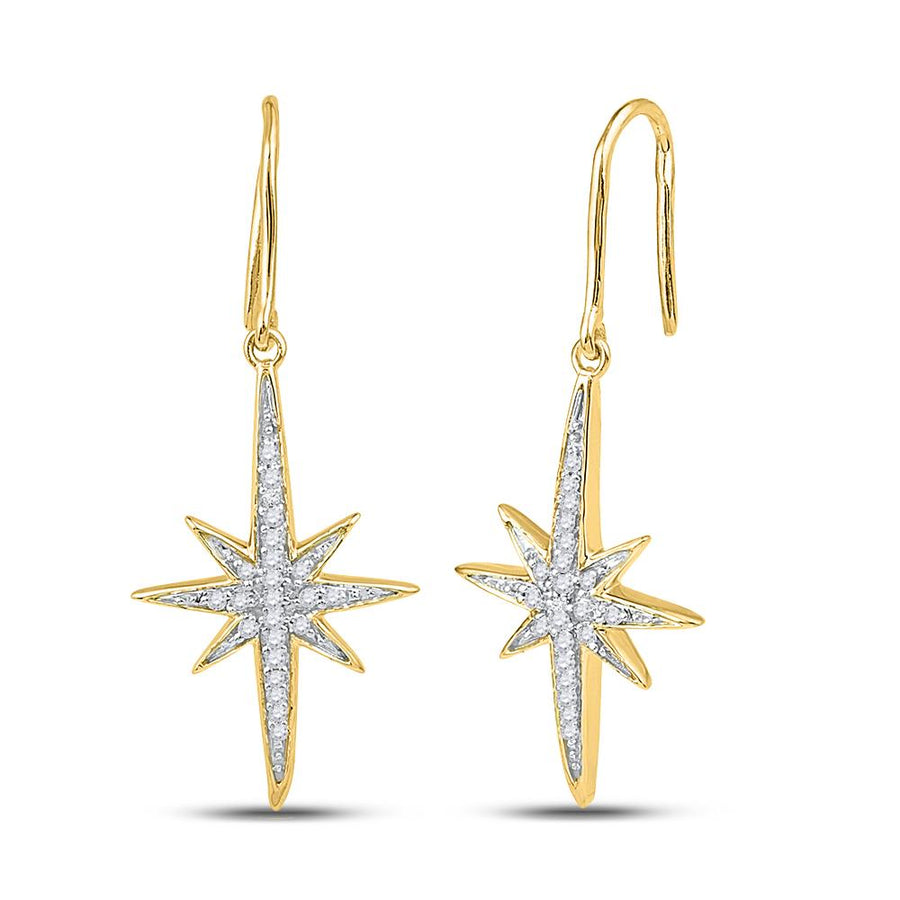 10kt Yellow Gold Womens Round Diamond Starburst Dangle Earrings 1/6 Cttw