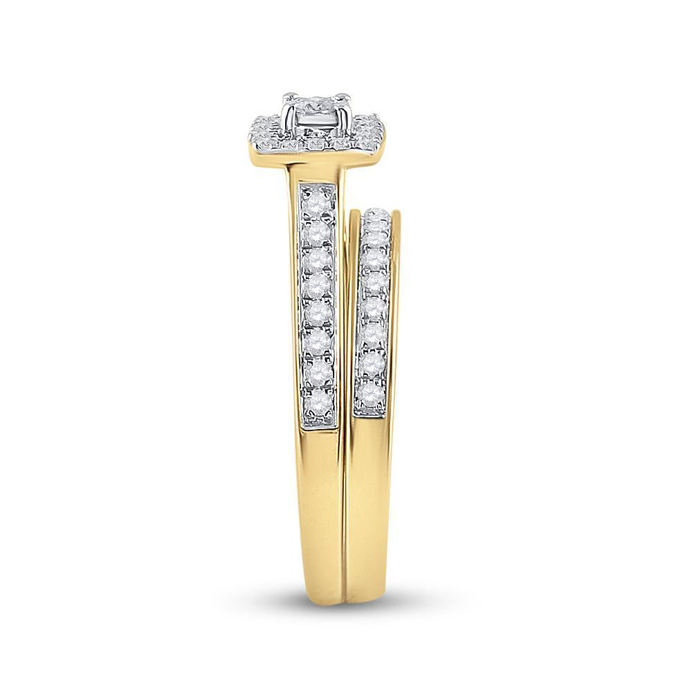10kt Yellow Gold Round Diamond Halo Bridal Wedding Ring Band Set 1/2 Cttw