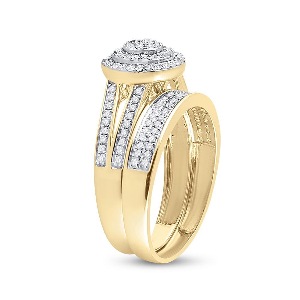 14kt Yellow Gold His Hers Round Diamond Cluster Matching Wedding Set 3/4 Cttw