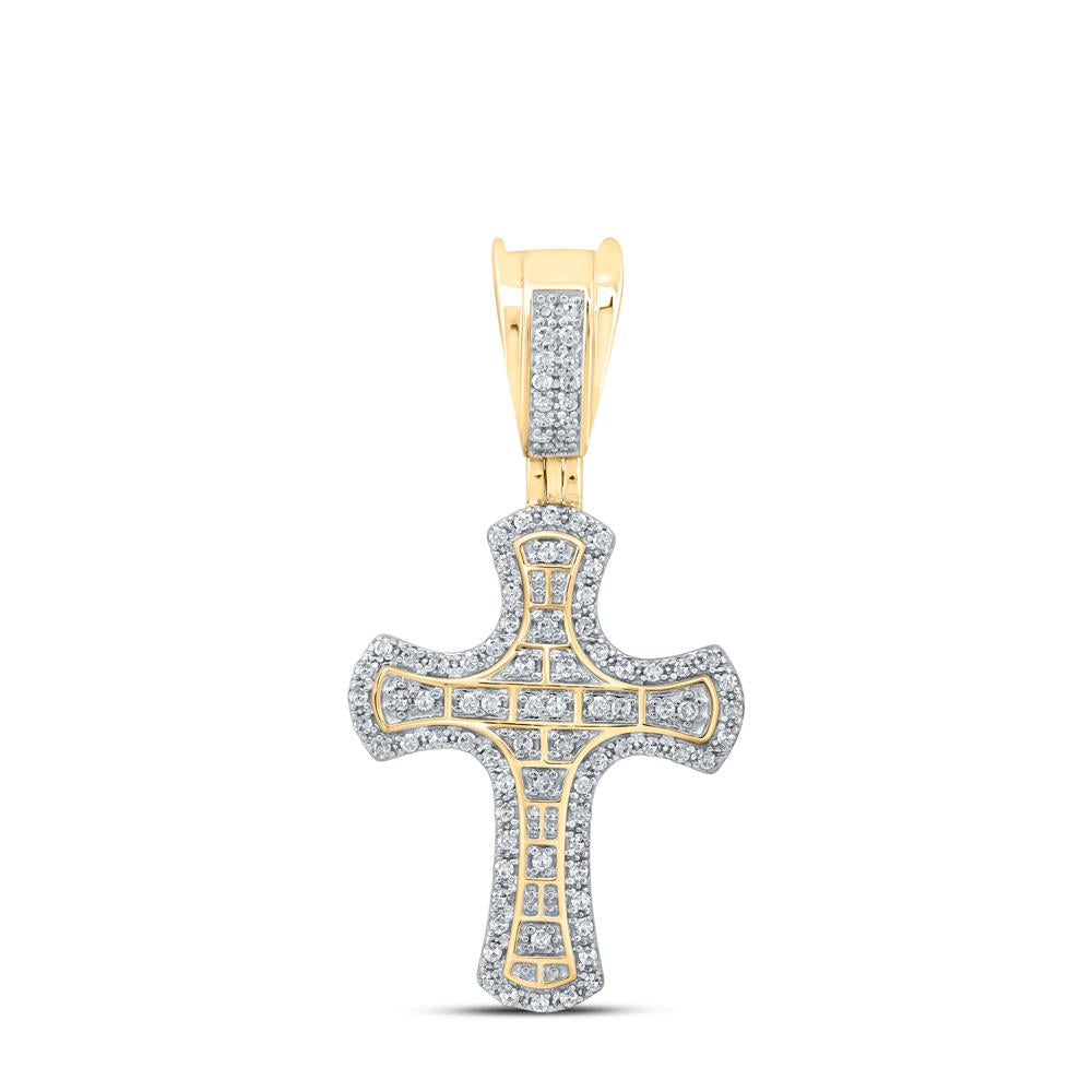 10kt Yellow Gold Mens Round Diamond Cross Charm Pendant 1/4 Cttw