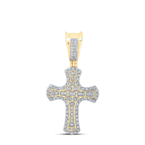 10kt Yellow Gold Mens Round Diamond Cross Charm Pendant 1/4 Cttw