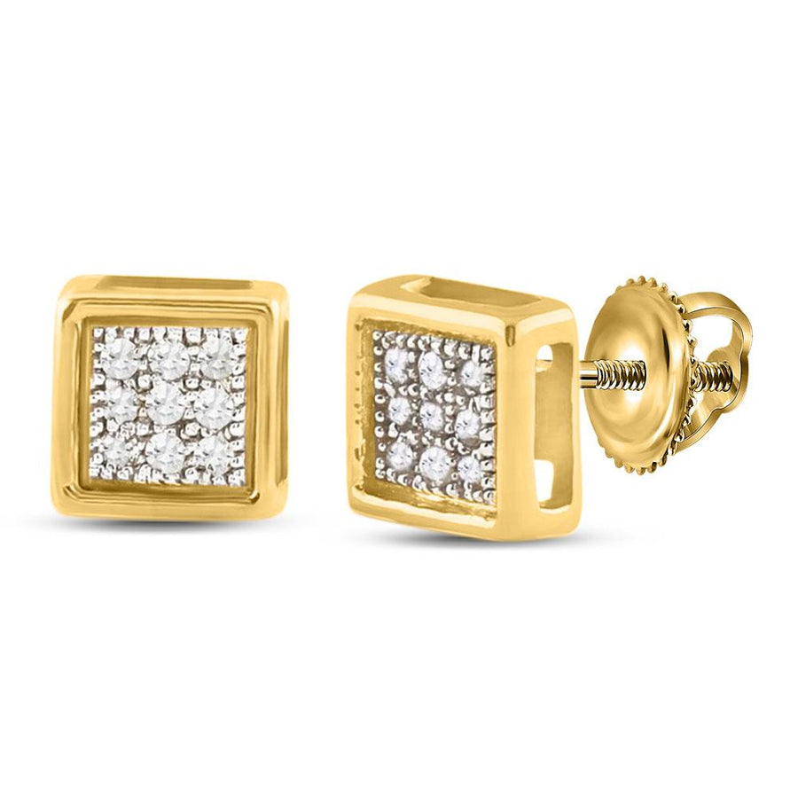 10kt Yellow Gold Womens Round Diamond Square Earrings 1/20 Cttw