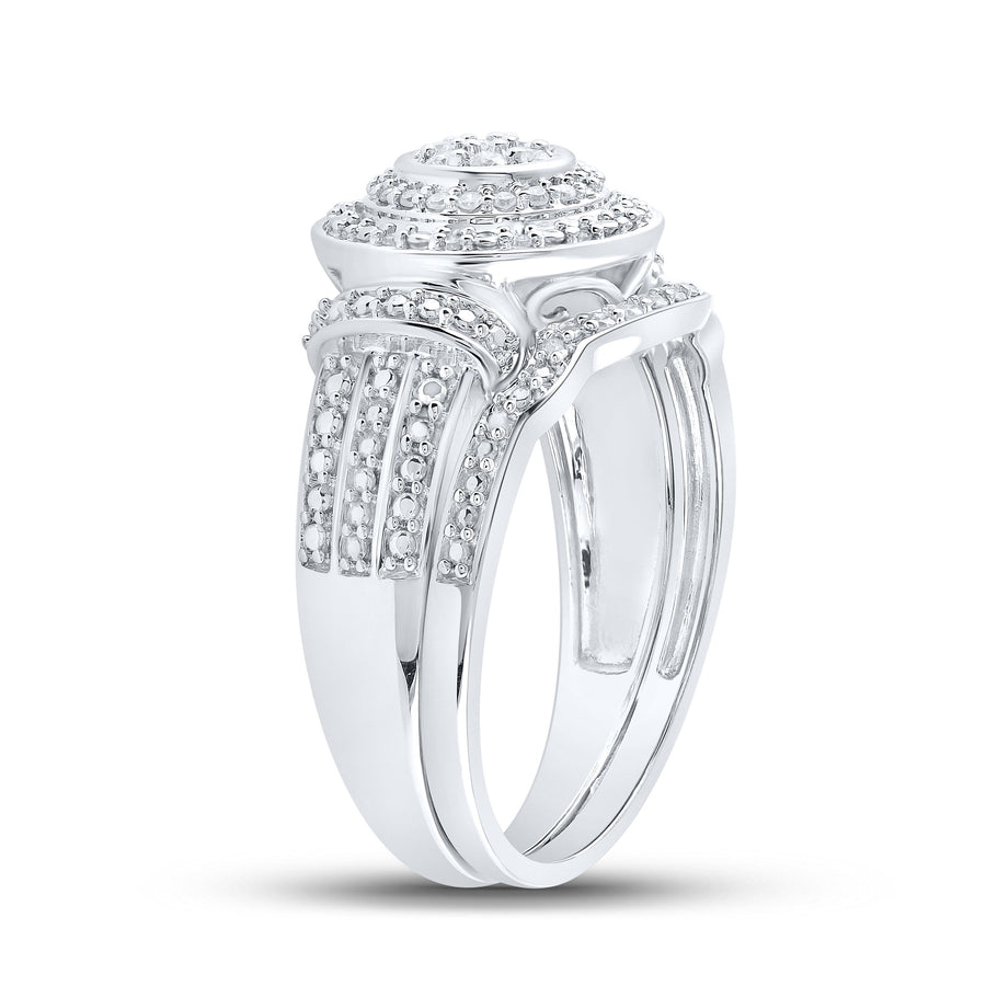10kt White Gold Round Diamond Cluster Bridal Wedding Ring Band Set 1/5 Cttw