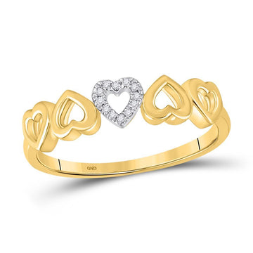 10kt Yellow Gold Womens Round Diamond Alternating Heart Band Ring .03 Cttw