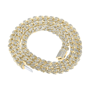 10kt Yellow Gold Mens Round Diamond 22-inch Cuban Link Chain Necklace 23-1/5 Cttw