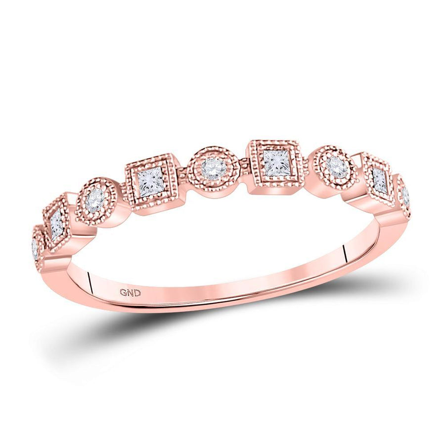 10kt Rose Gold Womens Round Diamond Square Dot Stackable Band Ring 1/8 Cttw