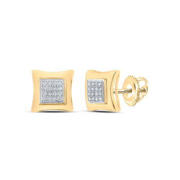 10kt Yellow Gold Womens Round Diamond Kite Square Earrings 1/10 Cttw