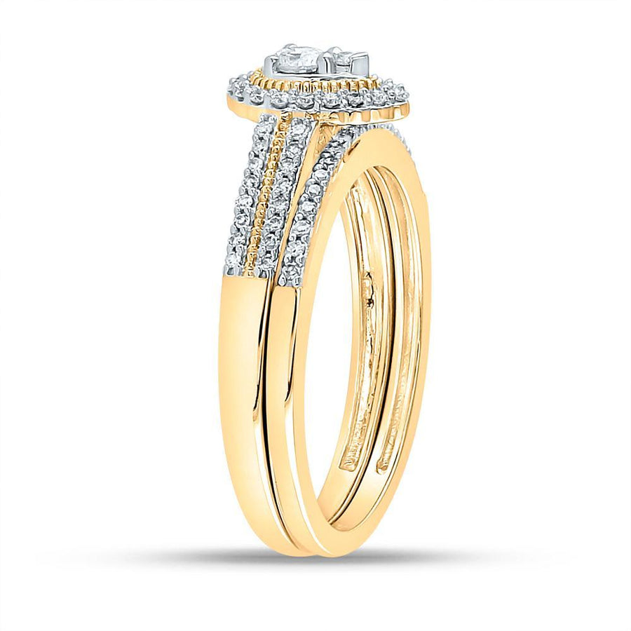 10kt Yellow Gold Round Diamond Halo Bridal Wedding Ring Band Set 1/3 Cttw