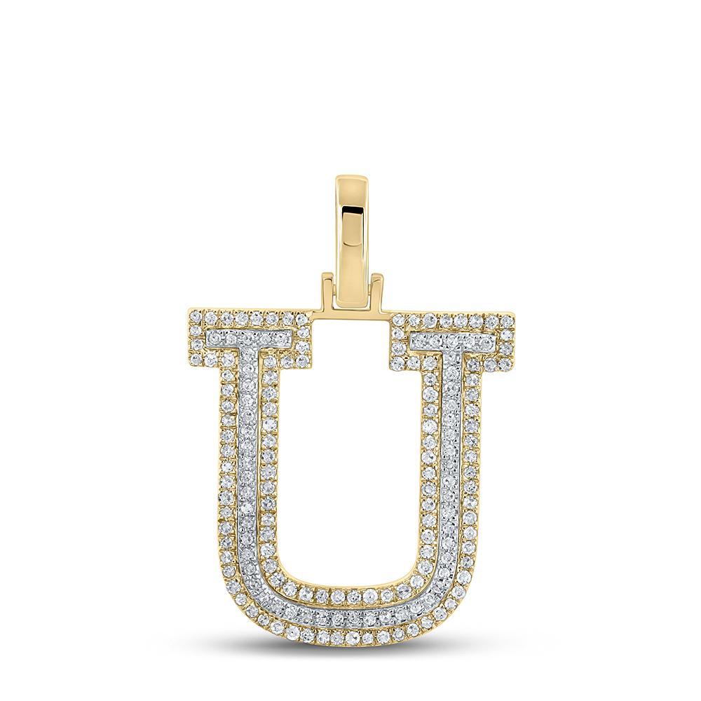 10kt Two-tone Gold Mens Round Diamond U Initial Letter Pendant 1/2 Cttw