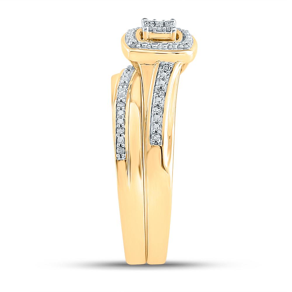 10kt Yellow Gold His Hers Round Diamond Square Matching Wedding Set 1/12 Cttw