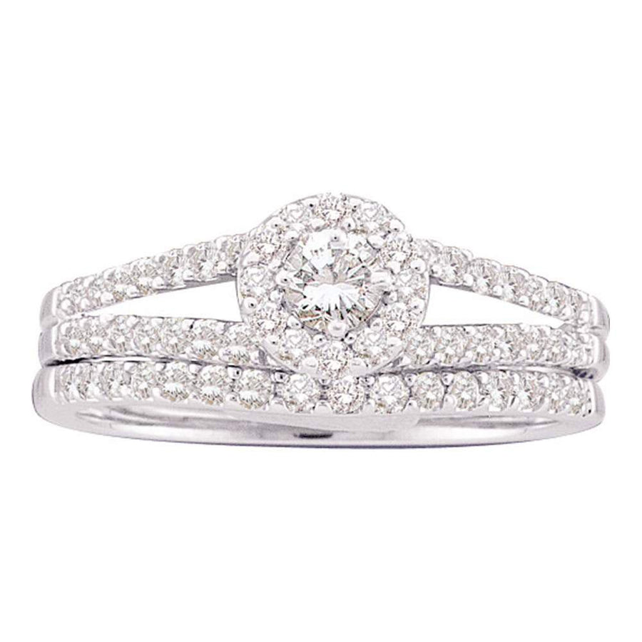 14kt White Gold Round Diamond Split-Shank Bridal Wedding Ring Band Set 5/8 Cttw