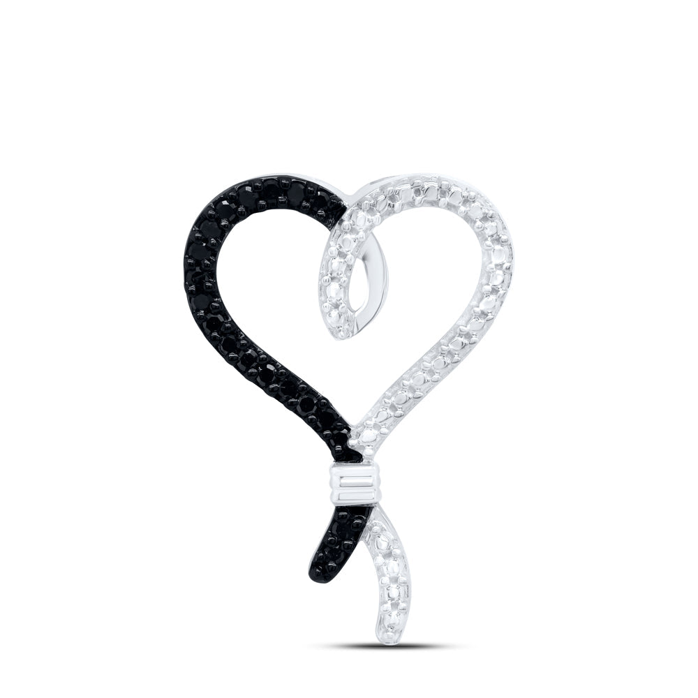 Sterling Silver Womens Round Black Color Enhanced Diamond Heart Pendant 1/8 Cttw