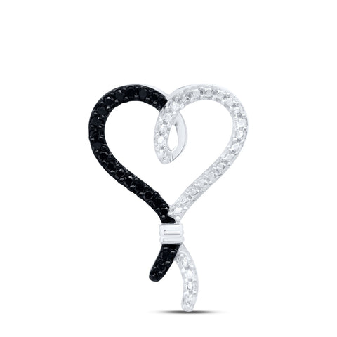 Sterling Silver Womens Round Black Color Enhanced Diamond Heart Pendant 1/8 Cttw
