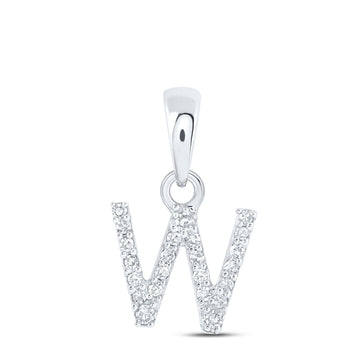 10kt White Gold Womens Round Diamond W Initial Letter Pendant 1/20 Cttw