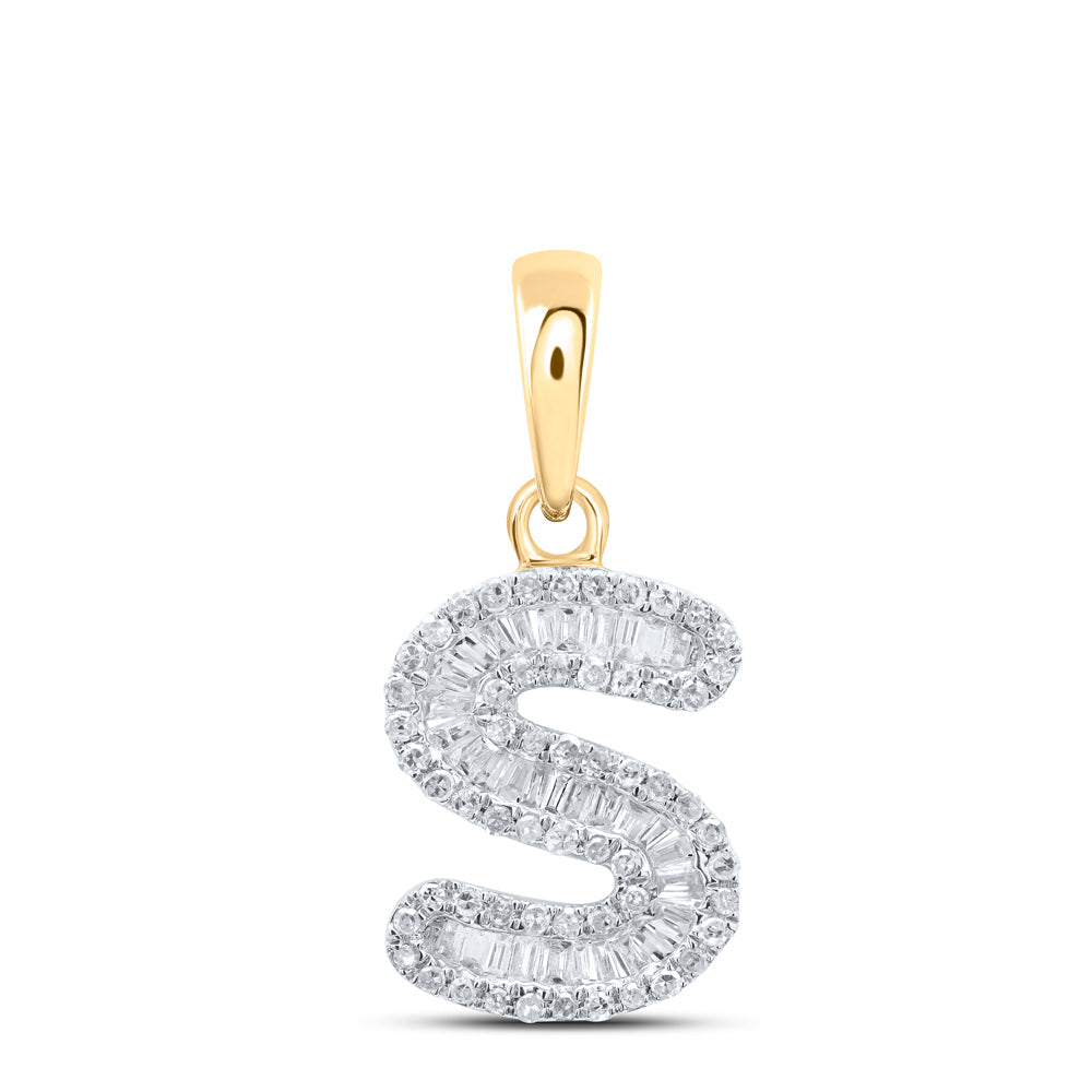 10kt Yellow Gold Womens Baguette Diamond S Initial Letter Pendant 1/3 Cttw