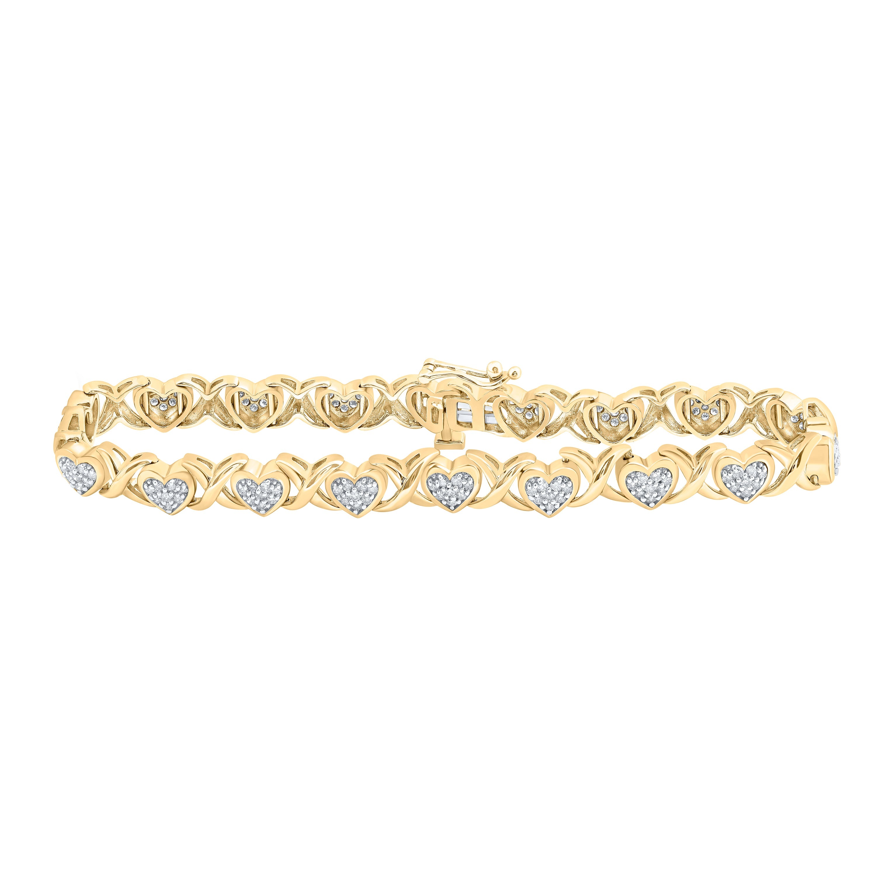 10kt Yellow Gold Womens Round Diamond Heart Fashion Bracelet 1 Cttw