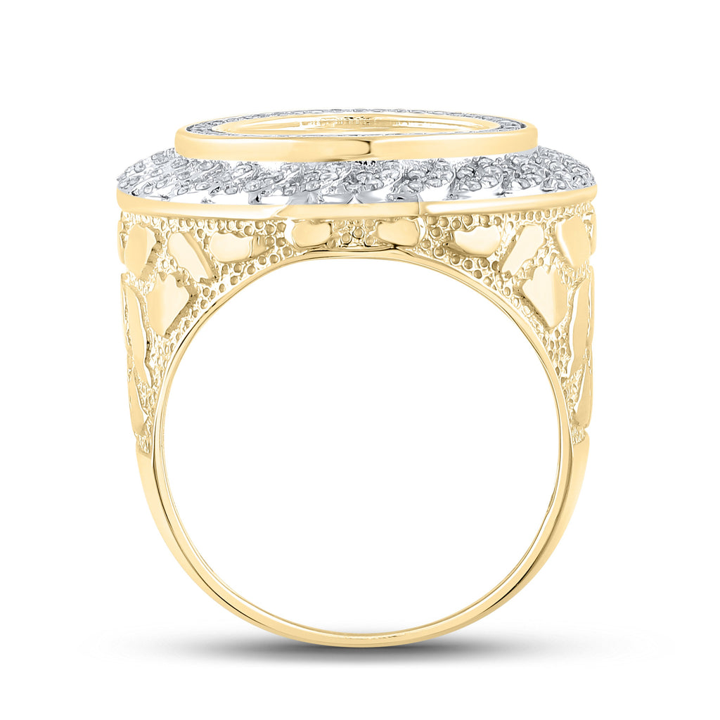 10kt Yellow Gold Mens Round Diamond Nugget Memory Circle Ring 5/8 Cttw