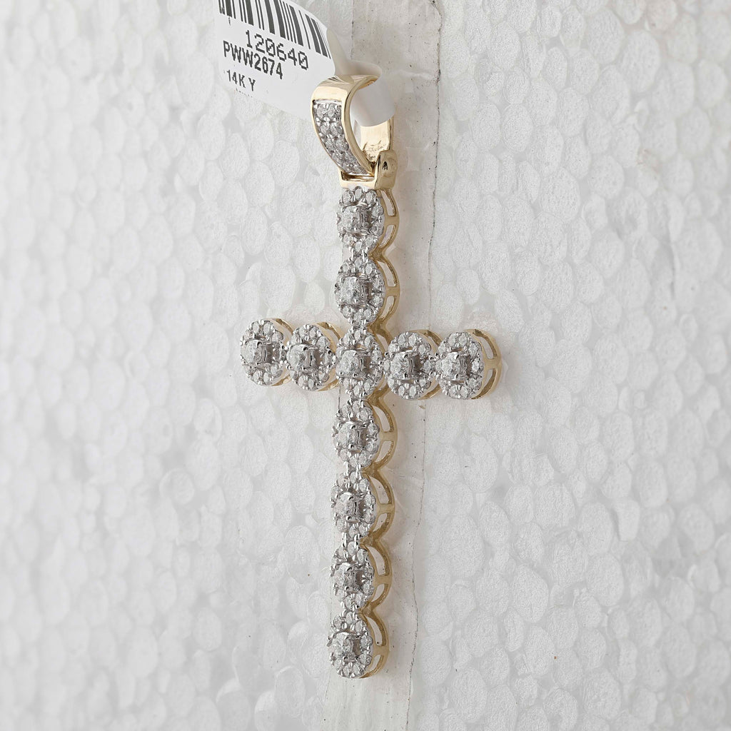 14kt Yellow Gold Mens Round Diamond Cross Charm Pendant 2 Cttw