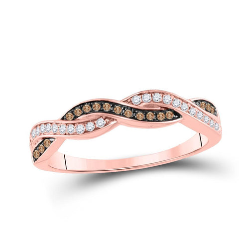 10kt Rose Gold Womens Round Brown Diamond Band Ring 1/5 Cttw