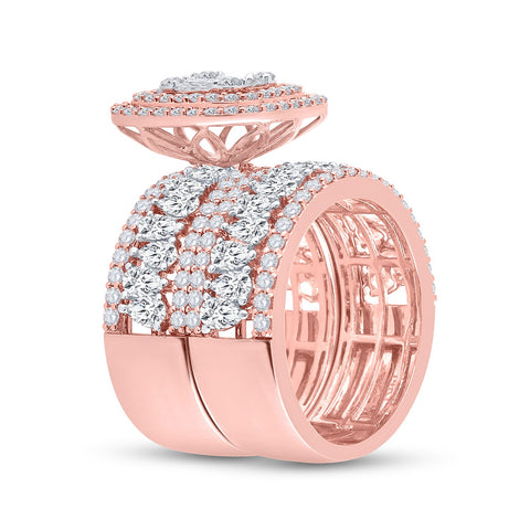 14kt Rose Gold Baguette Diamond Square Bridal Wedding Ring Band Set 3-1/2 Cttw